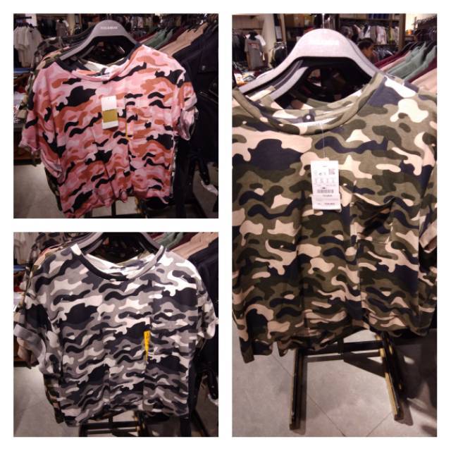 KAOS WANITA CROP ARMY PULL AND BEAR