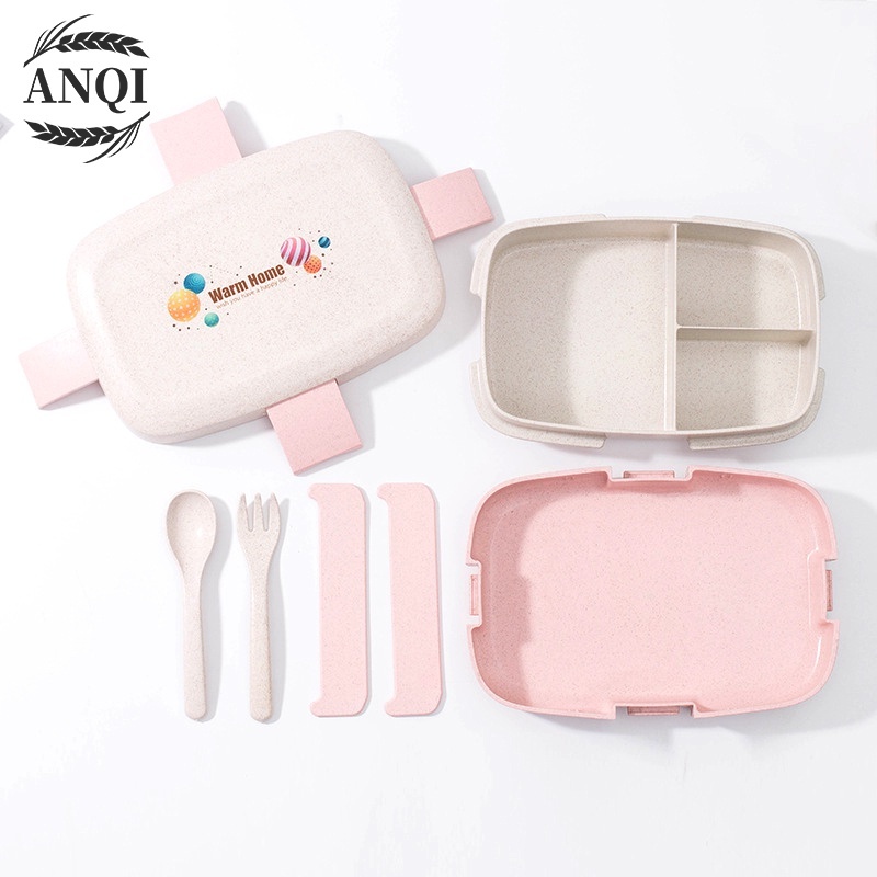 ANQI 1888 Lunch Box Free Cutlery Set  Tempat Makan/Lunch Box Jerami Gandum With Free Sendok BPA Free