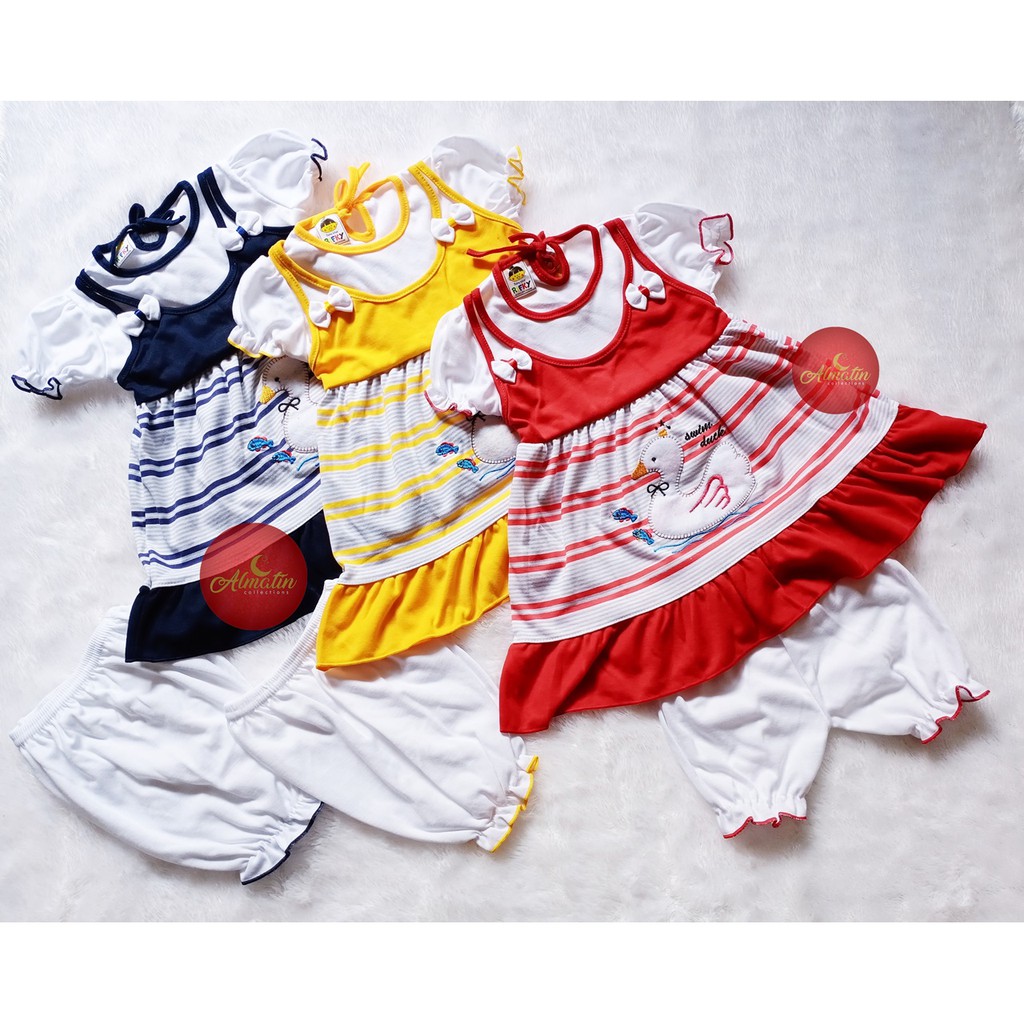 3 Stel Setelan Baju Bayi Perempuan / Baju Bayi Lengan Pendek / Dress Anak 3-18 Bulan Dapat 3 Stel