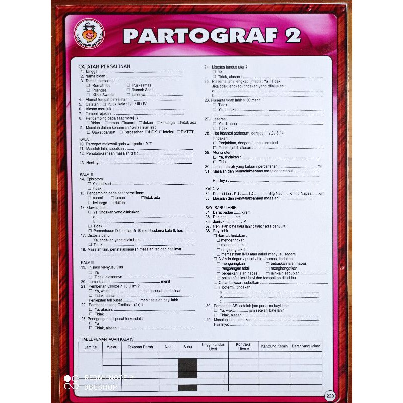 (220) POSTER PARTOGRAF LEMBAR 2