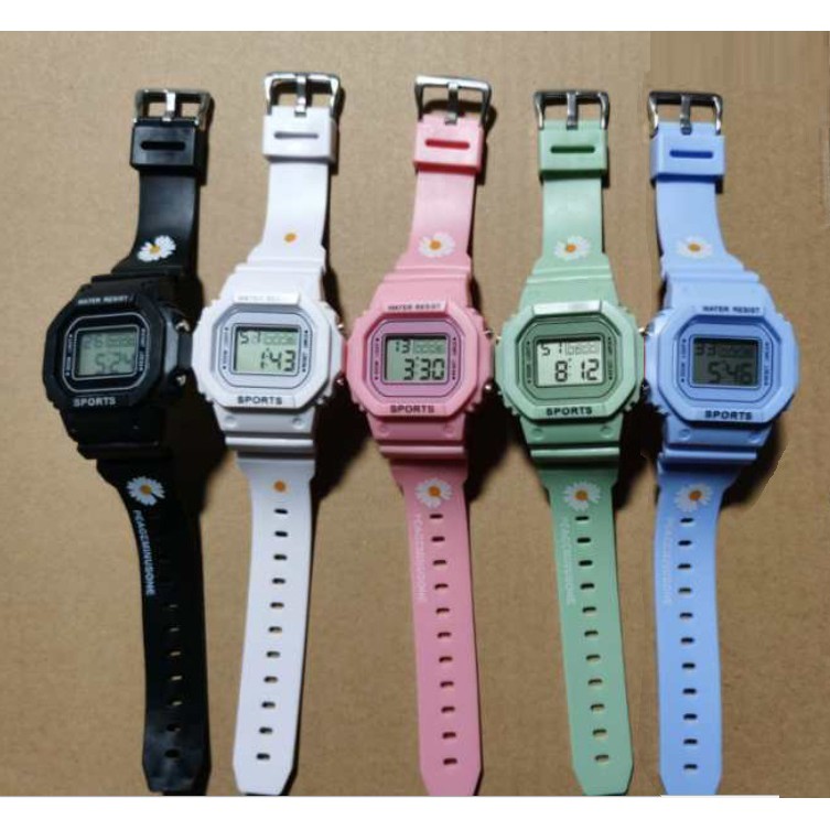 Jam Tangan Digital Bunga DAISY SOLID ANTI AIR Student Couple Watch Korea Fashion model Casio Wanita