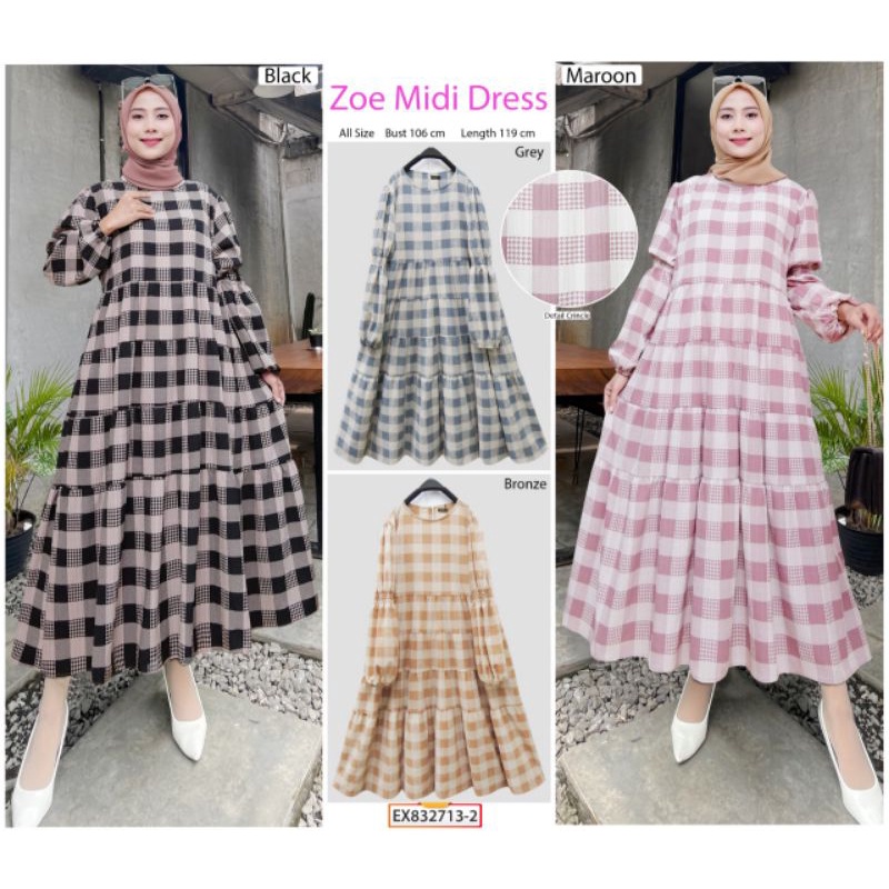 832713-2 Zoe Midi Dress crincle kotak by Extu