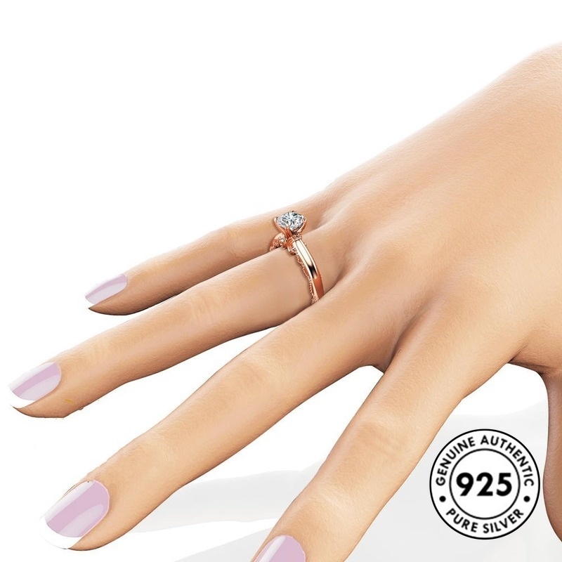 Cincin Berlian Bahan S925 Silver Plated Warna Rose Gold