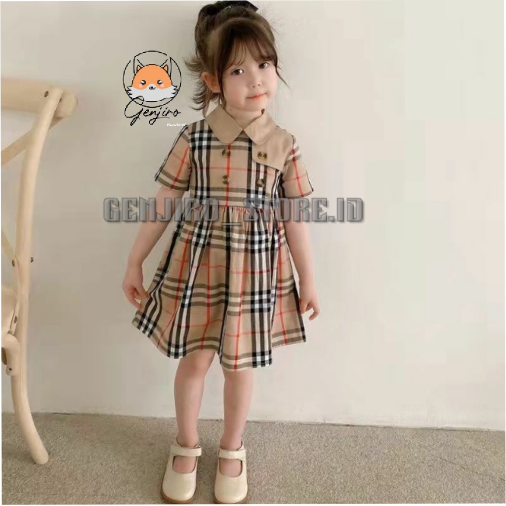 PAKAIN ANAK  PEREMPUAN/DRESS ANAK CEWEK/MOTIF BAHAN KOTAK KOTAK BURBERRY KOMBINASI/UNTUK ANAK USIA 1 TAHUN SAM PE 5 TAHUN/BISA COD