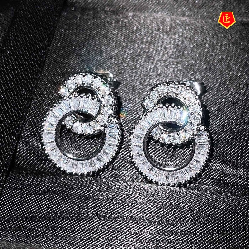 [Ready Stock]S925 Silver Double Circle Stud Earrings Simple Fashion