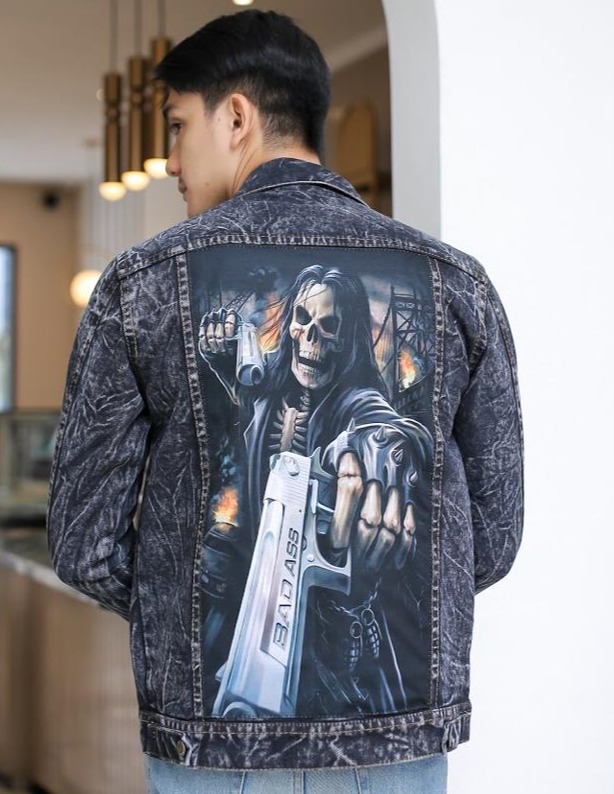 FASHION JAYA Jaket Jeans Bermotif  Jaket Bergambar Pria Jaket Pria Distro Jaket jeans anak muda
