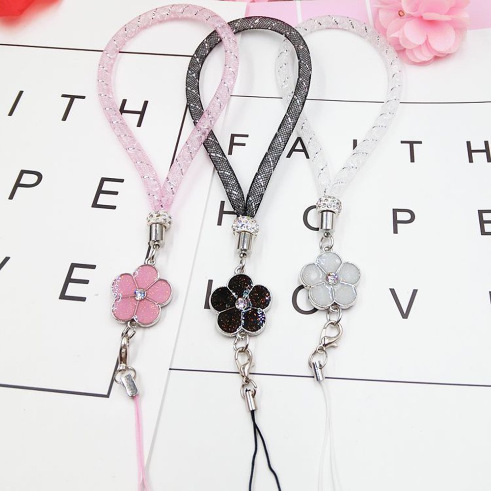 Quinton Tali Lanyard Handphone / Kunci Bahan Kulit Motif Bunga Warna-Warni