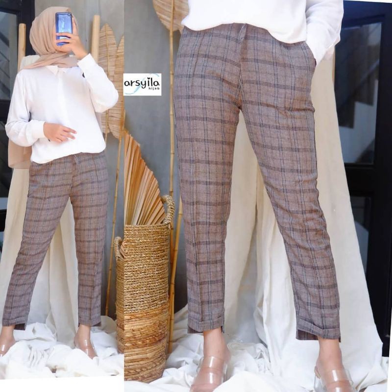 Celana Pants Panjang Cewek/Wanita | Celana Kotak-Kotak Cewek | Square Pants woman