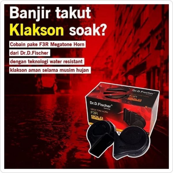 Paket Komplit Klakson Keong 12 Volt Dr. D fischer 12V water Resistant F3R Gold edition. MOBIL MOTOR HITAM original