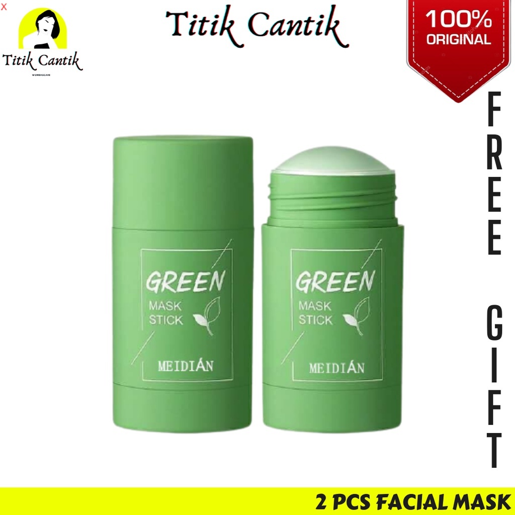 GREEN MASK STICK / MASKER STICK GREEN TEA [MEIDIAN] FREE 2 PCS FACIAL MASK BPOM
