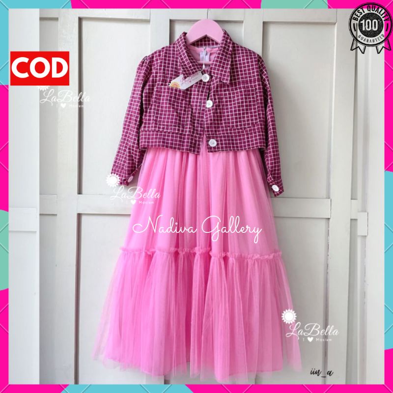 (5-11 tahun) GAMIS ANAK TUTU PESTA BOLERO LABELLA lucu lime pink mocca ungu kuning syari usia 5 6 7 