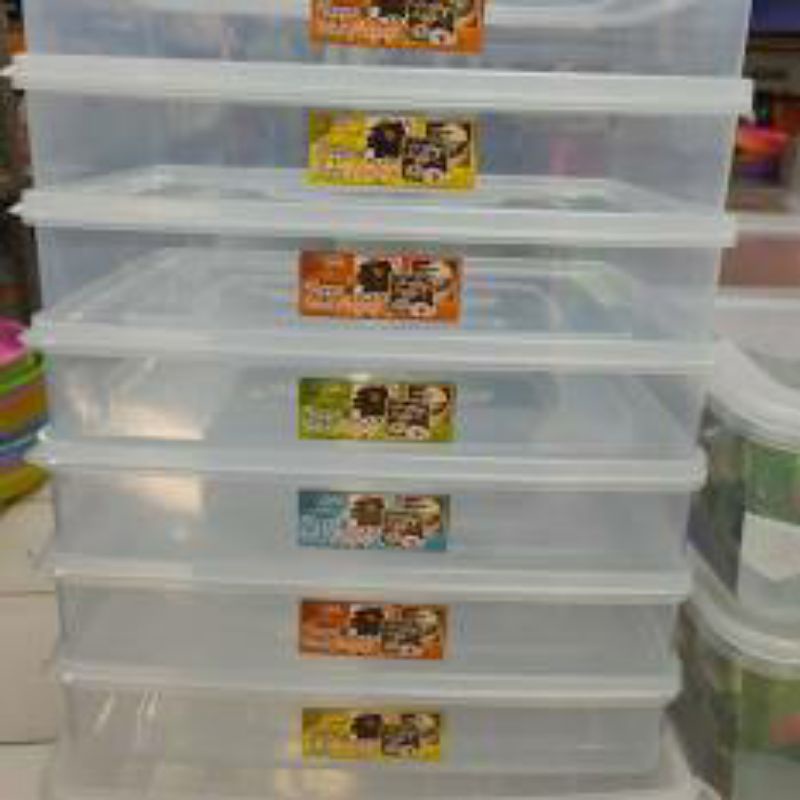 Tempat Donat/Box Donat Kotak/Toples Bronis/Box Plastik 600ml/Toples Gepeng/Ceper