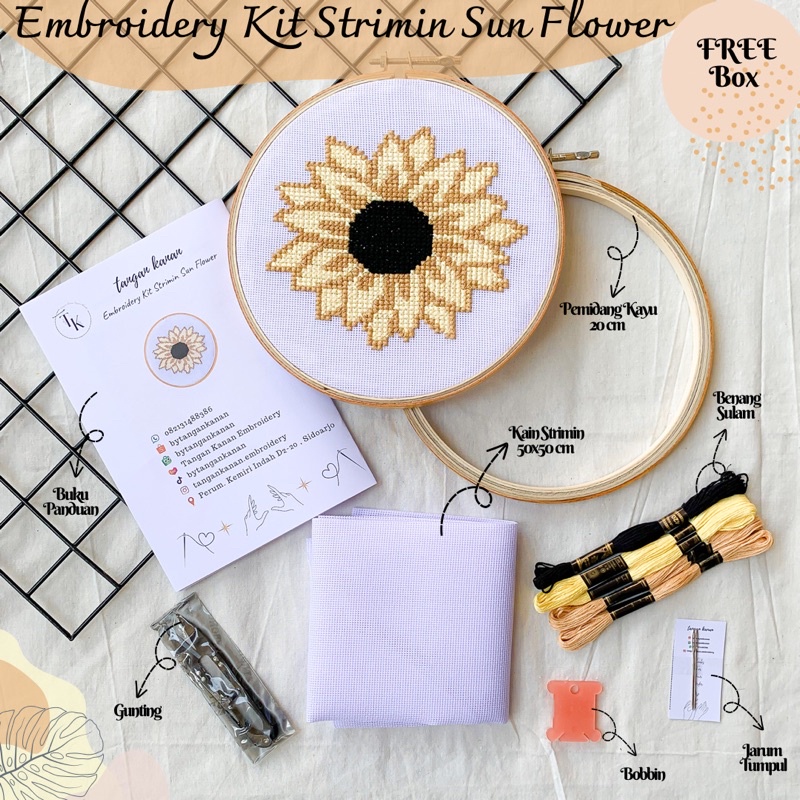 Embroidery Kit Strimin Sun Flower - Paket sulam benang strimin kristik