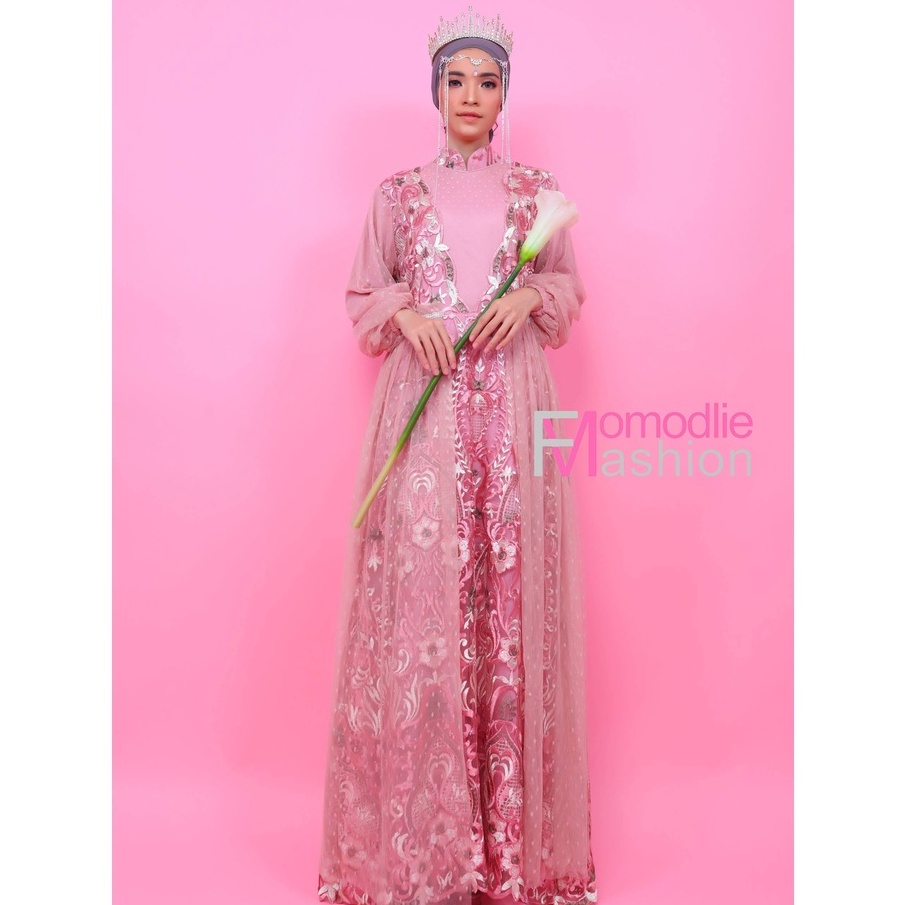 gaun pesta brokat, gaun pesta muslimah cantik unik, gaun pesta terbaru 2021 by momodlie fashion