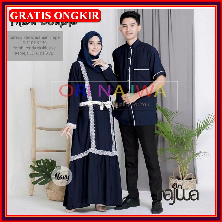 Baju Pasangan Couple Suami Istri Kondangan Pesta Nikahan Keluarga Kemeja Gamis Bahan Brokat Tile Mus