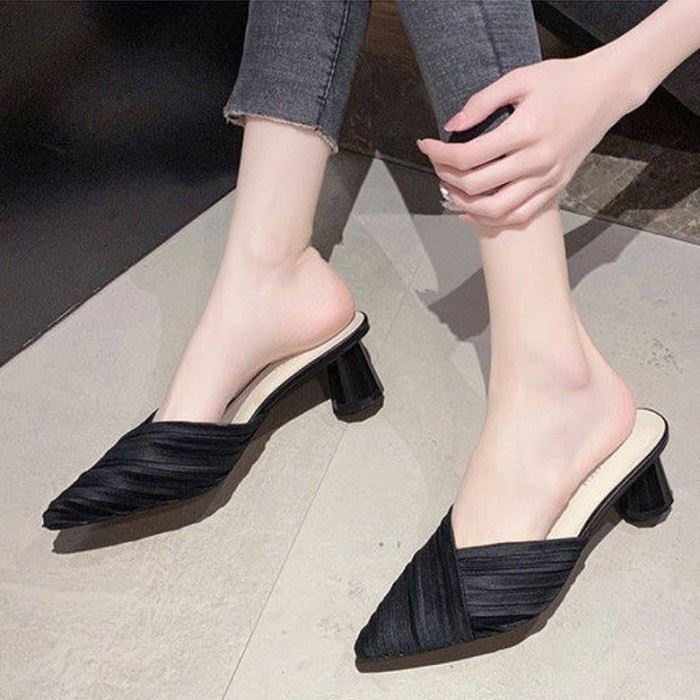 BJS5025 - BLACK/GREEN/PINK - Sepatu Heels Block Import Wanita Elegan 5CM SEPATU PESTA WANITA HIGH HEELS SEPATU HAK SLIP ON SELOP SLOP FASHION IMPORT TERMURAH TERLARIS TERBARU BAGSTORE JAKARTA JSH5025