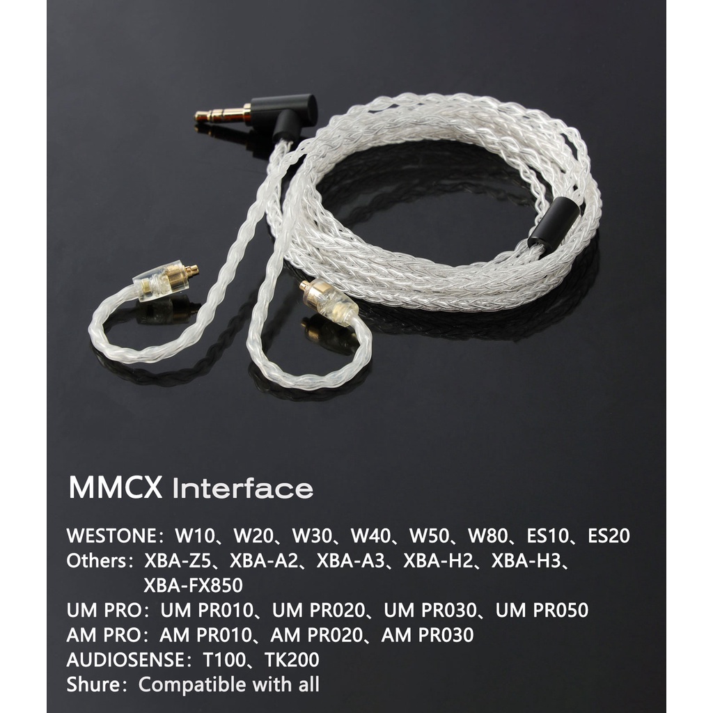 Jcally JC08S 5N 8 Core Kabel Upgrade HIFI Lapis Silver Dengan MIC 3.5mm Plug MMCX / 2Pin 0.78 Untuk KZ ZST EDX EDA