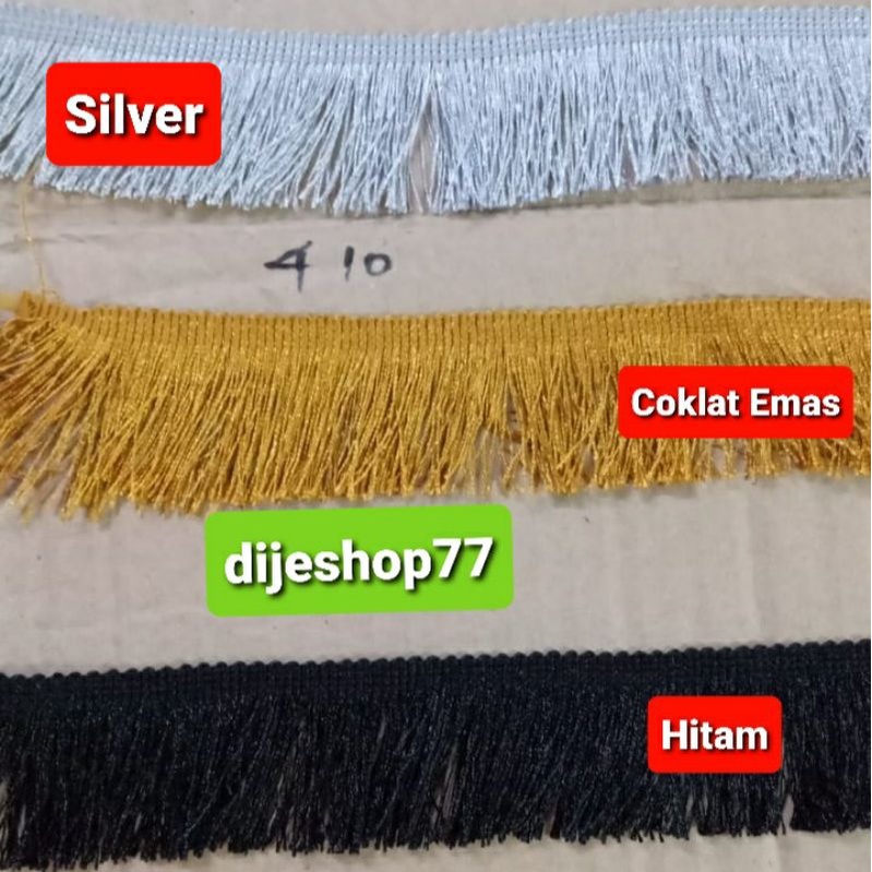 Renda Rumbai Silver / Rumbai Coklat Emas / Rumbai Hitam / Renda Rumbai Mewah Mengkilap / Gombyok Tas