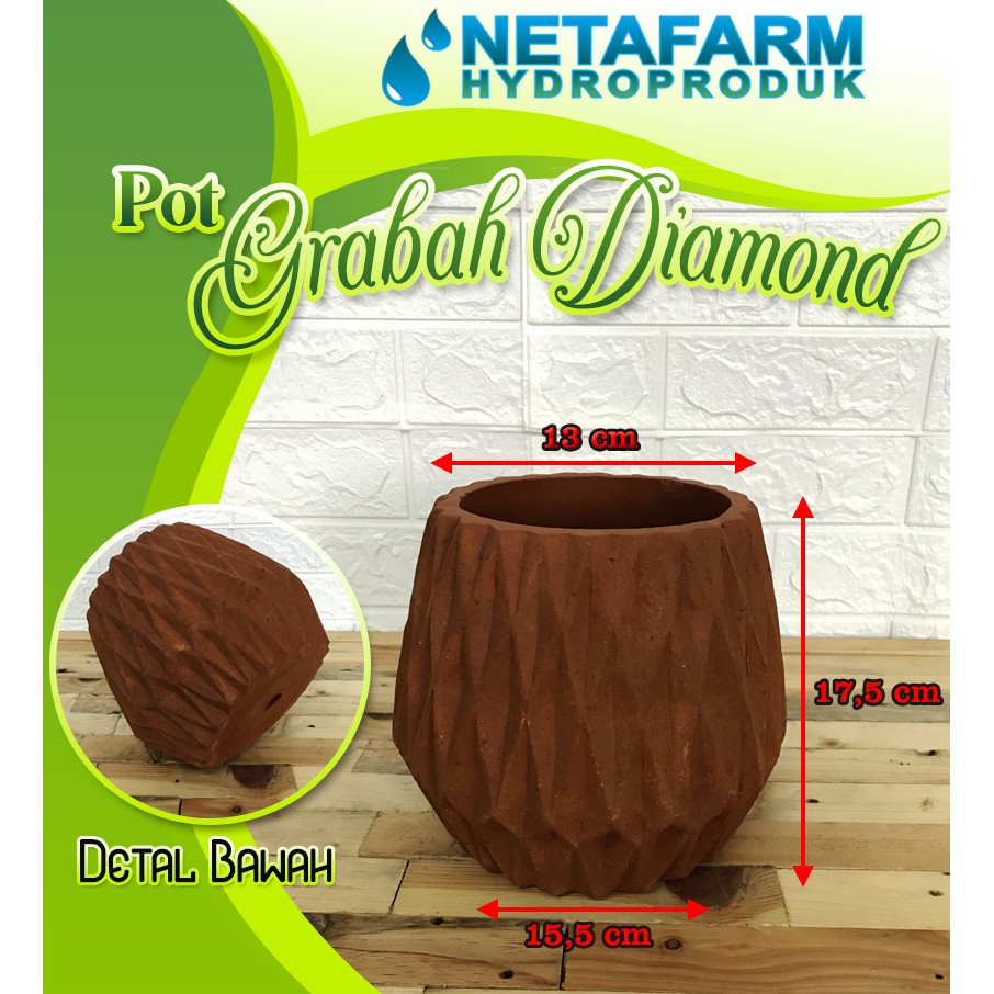 Pot Gerabah Terracotta / Terakota / Pot Diamond M ( D = 13, T = 17,5 )