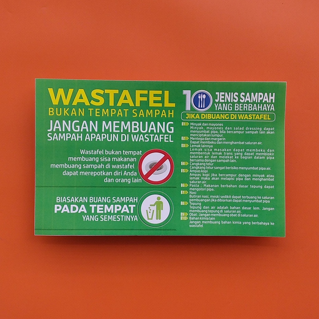 Stiker Larangan Buang Sampah di Wastafel - Stiker Wastafel - Stiker Bahan Vinyl laminasi glossy