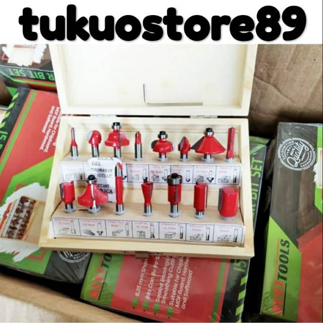 mata profil router set isi 15pcs mata profil komplit + bor kayu
