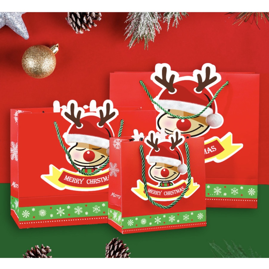 

tas kantong natal merah , kantong hadiah tema natal , paper bag x'mas