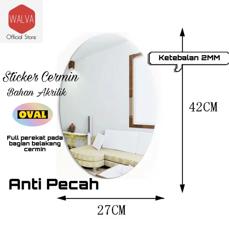 27x42CM 2MM CERMIN STIKER OVAL 3D DINDING KACA ACRYLIC WALLPAPER MIRROR 3D