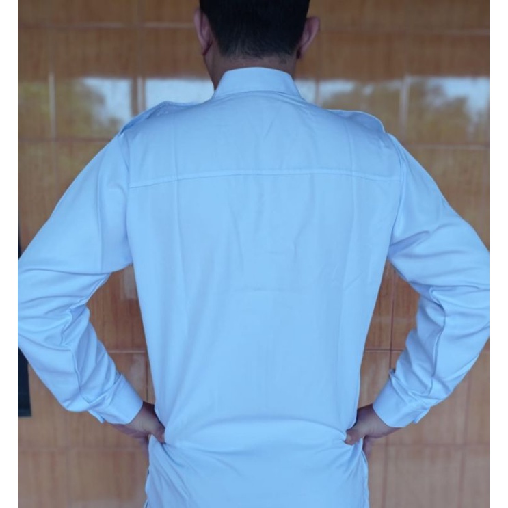 Baju PDH PRIA 2 Kantong Dada Lengan Panjang ~ Free Nama/ Baju Dinas Putih ASN