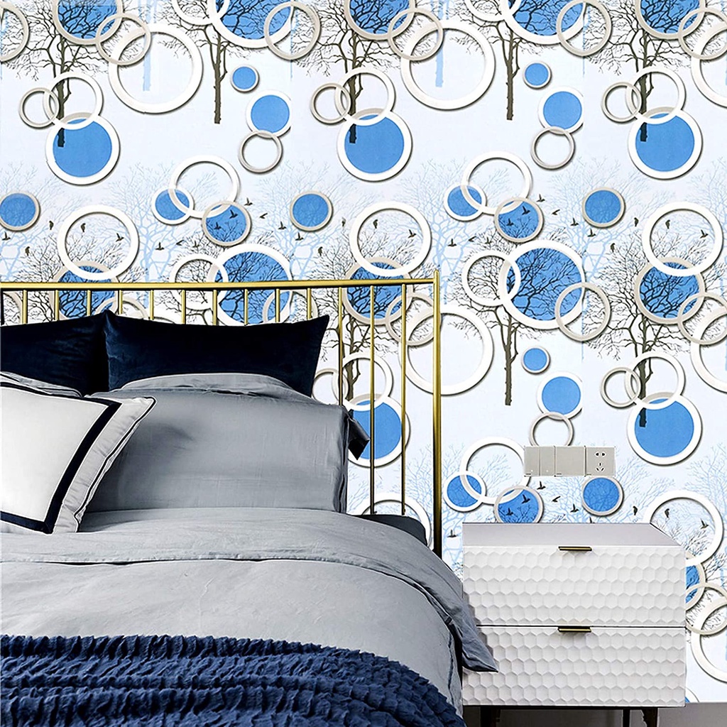 Wallpaper Dinding Motif Polkadot Pohon Biru Ukuran Panjang 10Meter x Lebar 45CM