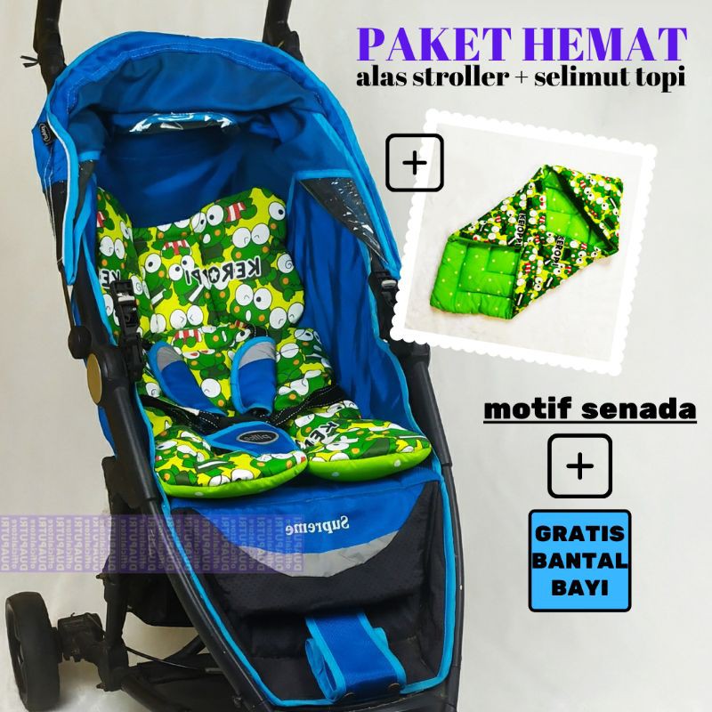 PAKET HEMAT ALAS STROLLER SELIMUT TOPI GRATIS BANTAL BAYI