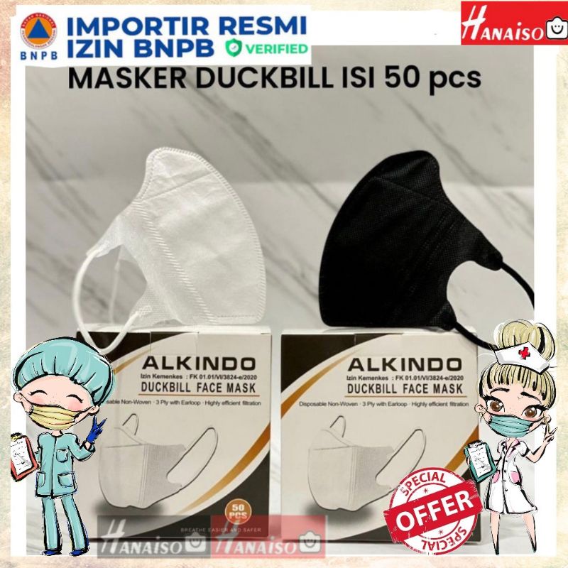 Hanaiso MEDAN MASKER DUCKBILL KF94 KN95 HITAM PUTIH 50 PCS GARIS IMPORT 3PLY EARLOOP DUCK BILL 50PCS FACEMASK ALKINDO SEPERTI SENSI