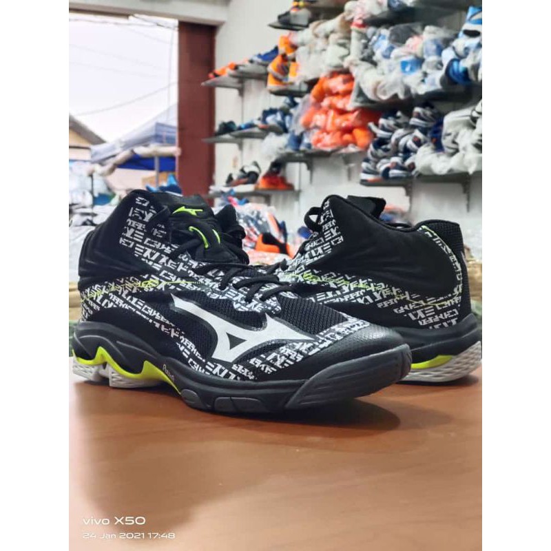 Sepatu volly Mizuno wave lightning z 6 Mid impor black white New