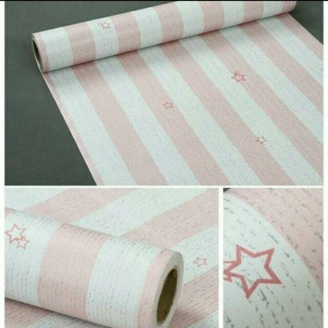 Comel - wallpaper stiker bintang salur pink