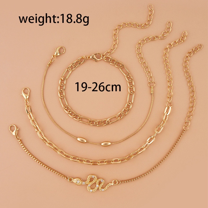 4pcs / Set Gelang Kaki Rantai Manik-Manik Multilayer Desain Ular Untuk Wanita