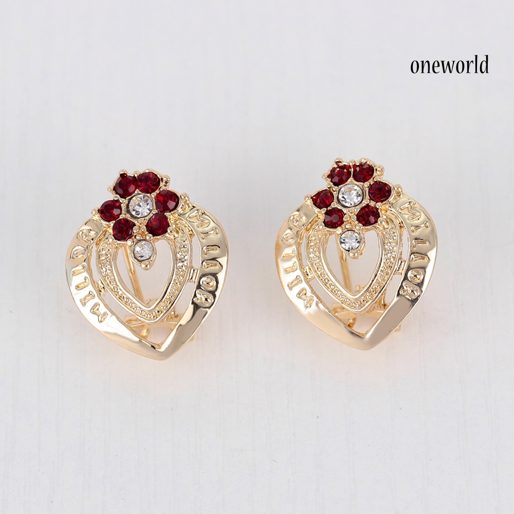 OW@ Women's Wedding Flower Rhinestone Ring Earrings Necklace Bracelet Jewelry Set