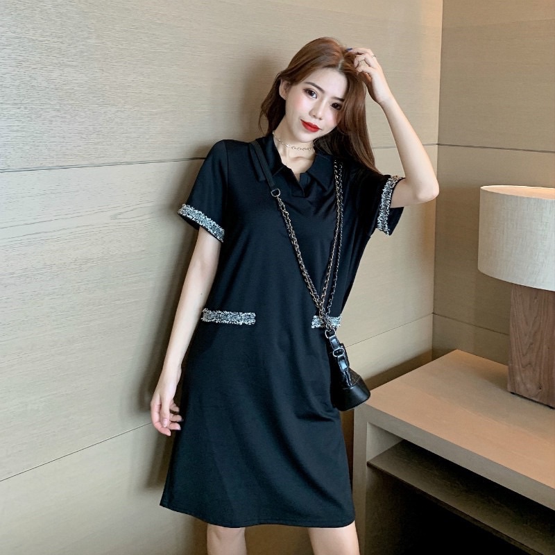Polo Dress terusan korean outfit kerah kemeja baju fashion wanita jumbo big size Korean Sexy Lace Cr