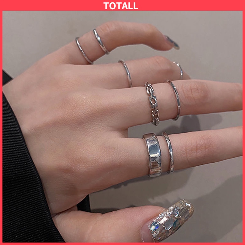 [Ready Stock]7 Pcs/Set Cincin Korea Jari Aneka Bentuk Warna emas Silver untuk Wanita cincin anak perempuan Fashion Simple