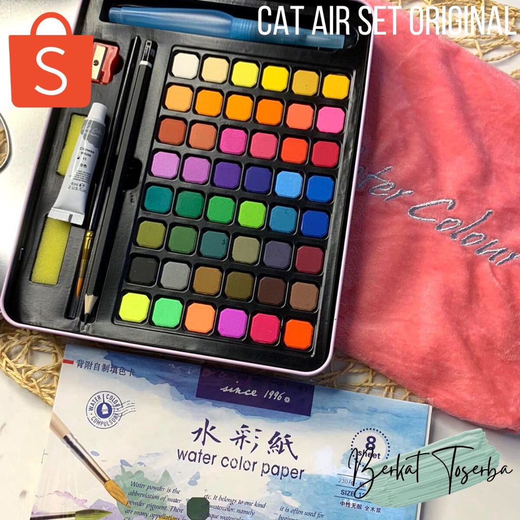 VS BG - 36/48 Water Color Set - Alat Cat Air Set (Termasuk Kuas dan Kertas Gambar) Import Dapat Case dan Sarung High Grade