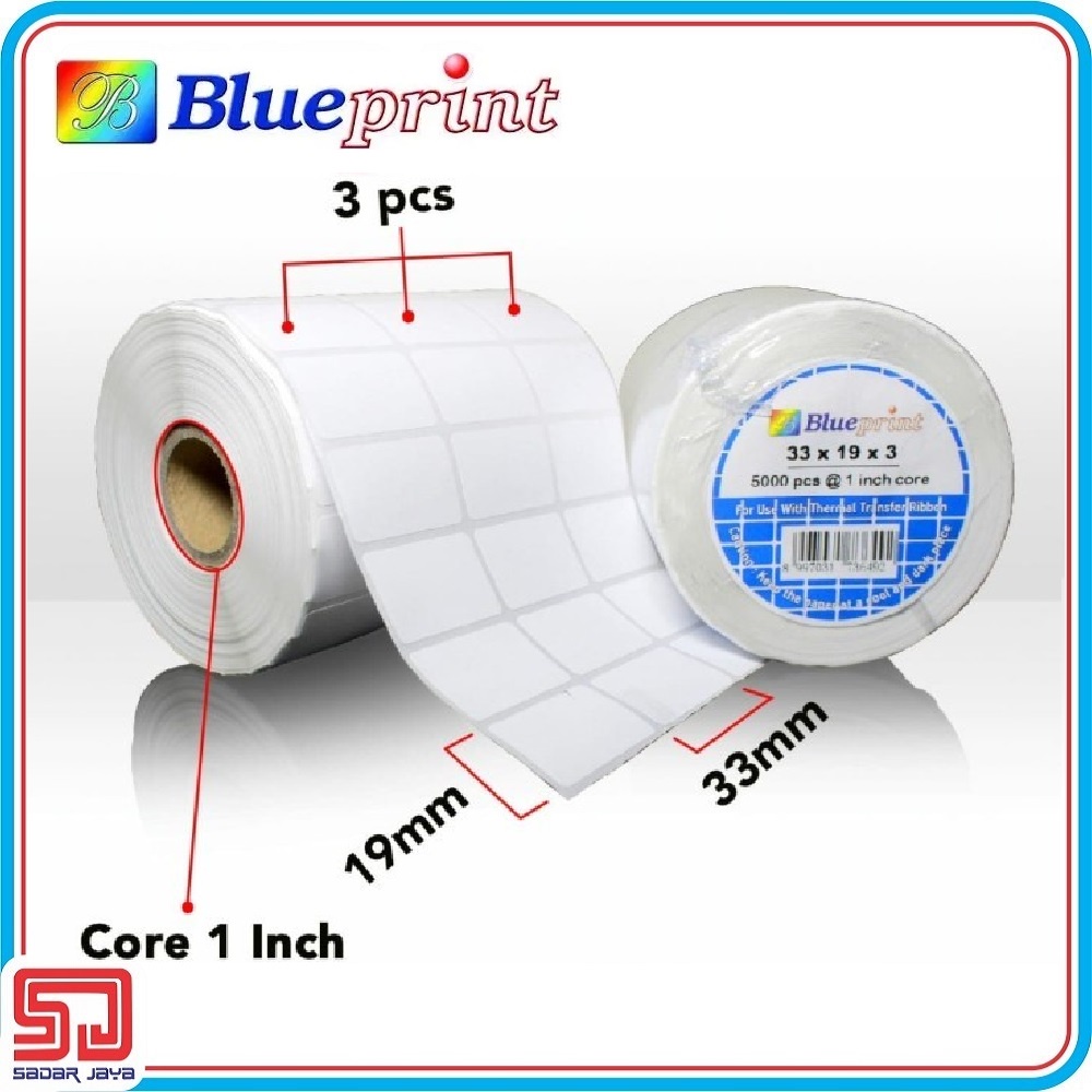 Blueprint Sticker label 33 x 19mm 3 Line Baris Semi Coated Stiker Barcode