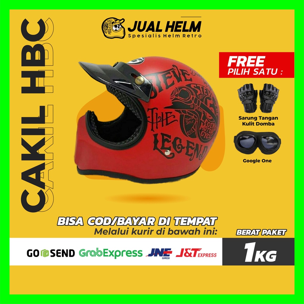 HELM CAKIL HBC STEVE THE LEGEND MERAH FONT HITAM