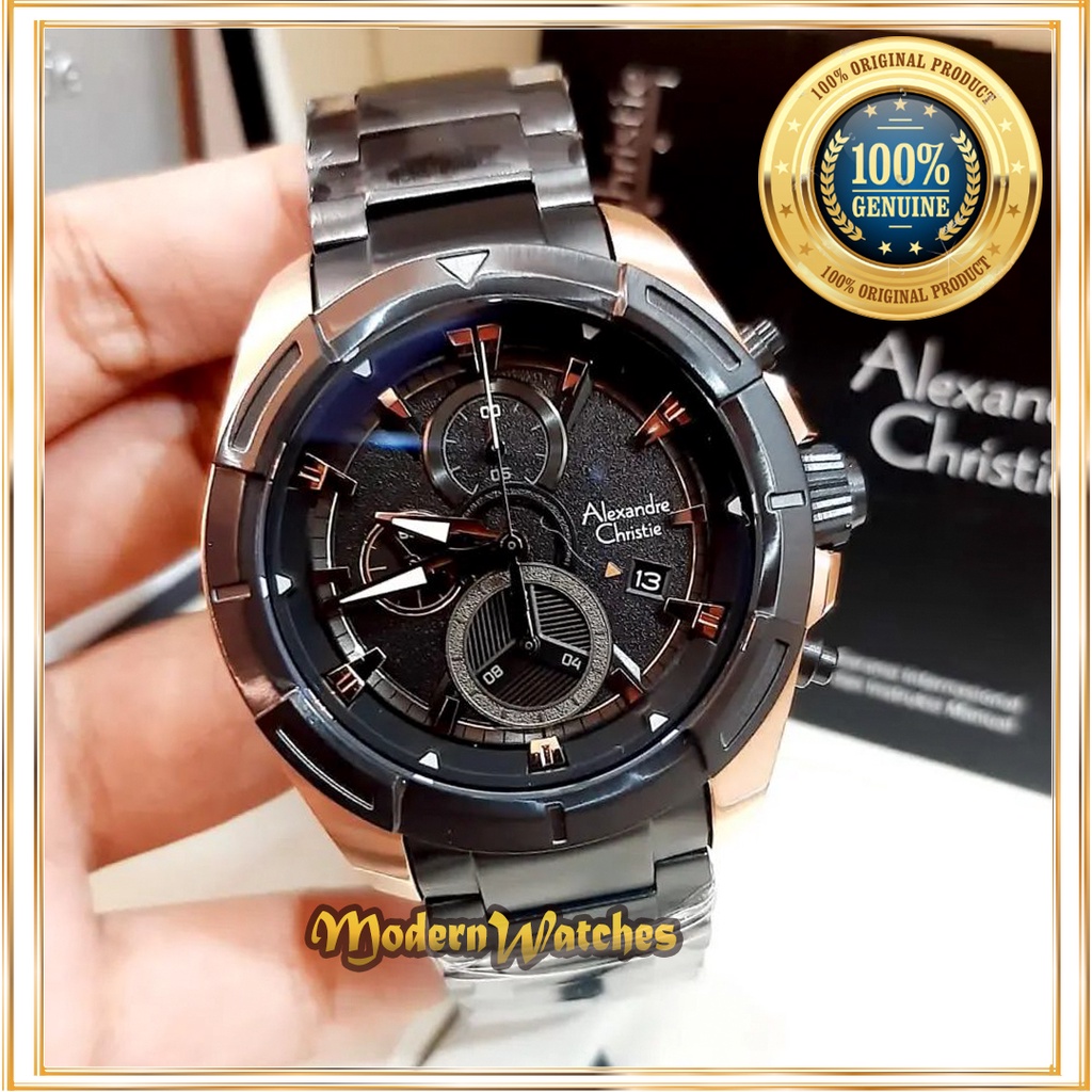 Jam Tangan Alexandre Christie Pria Terbaru AC 6621 Black Red Hitam Rosegold Merah Sporty Rantai Alex