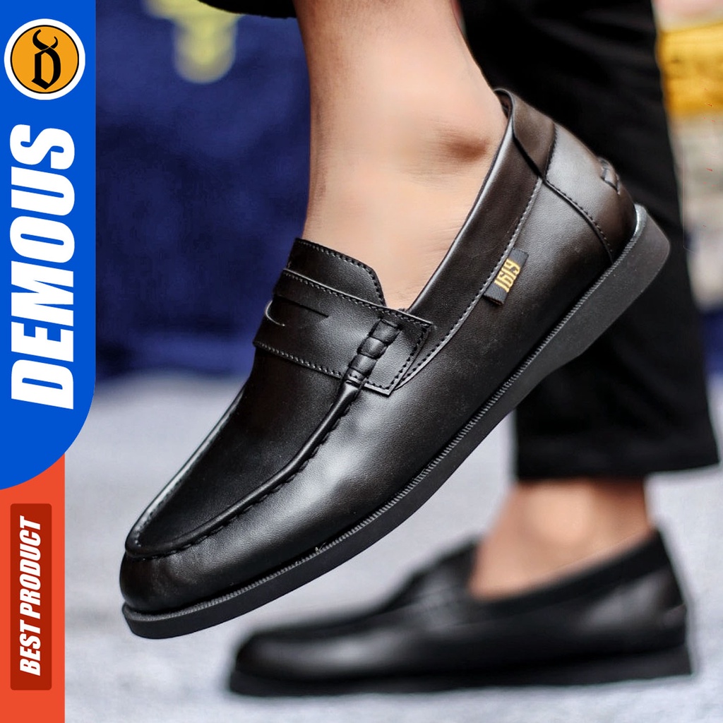 Sepatu Slip On Pria Sepatu Casual Pria Kulit Pu Kerja Kantor Kuliah Kondangan Sepatu Slop Pria Sepatu Hitam Pria DEMOUS PENNY