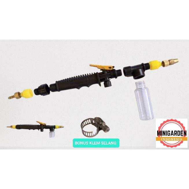 PAKET HANDLE SPRAYER KUNING DENGAN TABUNG SABUN DAN NOZEL KUNINGAN