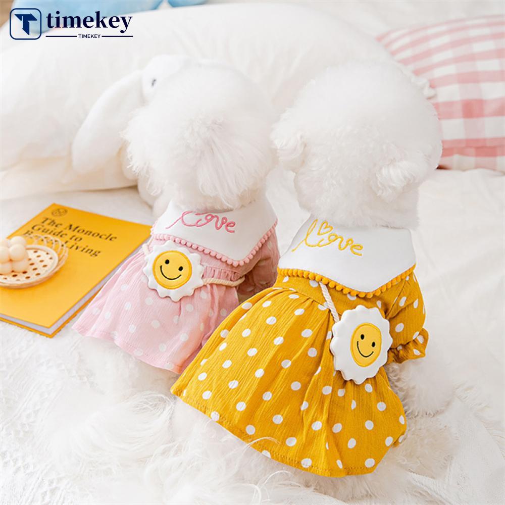 Timekey Dress Princess Musim Semipanas Motif Bunga Matahari Untuk Anjing Peliharaan D1S9