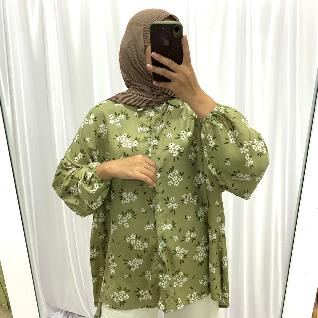 KEMEJA WANITA / KEMEJA OVERSIZE WANITA / AISYA / BLOUSE / OUTER / KEMEJA OVERSIZE MOTIF PREMIUM LD 130 / KEMEJA OVERSIZE RAYON LENGAN BALON