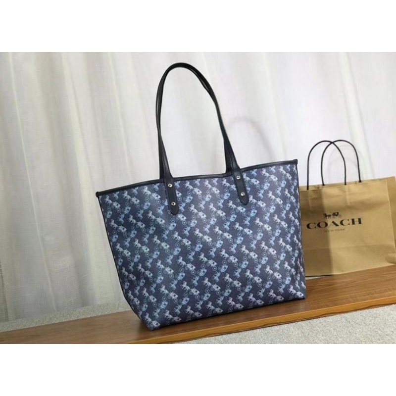 Coach Reversible City Zip Tote In Signature Canvas Blue