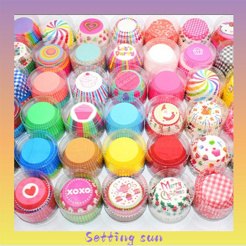 100 Buah/Bungkus Kue Muffin Cupcake Kertas Cangkir Kue Kotak Cupcake Liner Dapur Baking Aksesoris Kue Mo TN