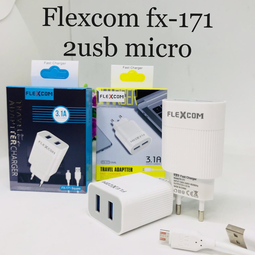 FLEXCOM CASAN CHARGER 3.1A 2 USB MICRO FLEXCOM KODE FX-171 ADAPTER+ KABEL