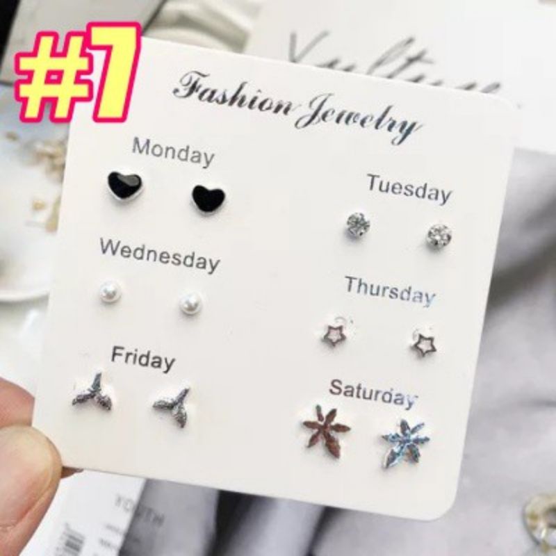 Anting Set 6 Pasang Tindik Gaya Korea Aksosoris Fashion Wanita