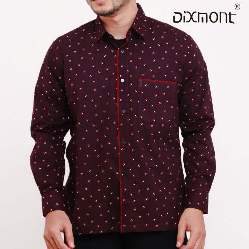 Dixmont Kemeja Pria Basic Formal Motif Lengan Panjang Hem ML01021